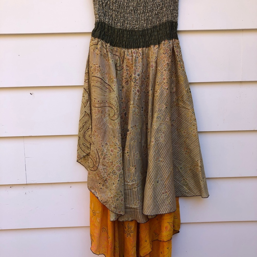 Silk smocked strapless dress